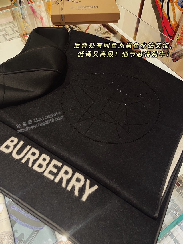 Burberry水晶圖案絲毛連帽斗篷披肩 巴寶莉2021新款真絲羊毛女士披風圍巾  mmj1490